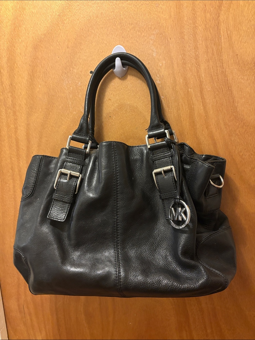 Michael Kors Black Leather Tote with MK Charm